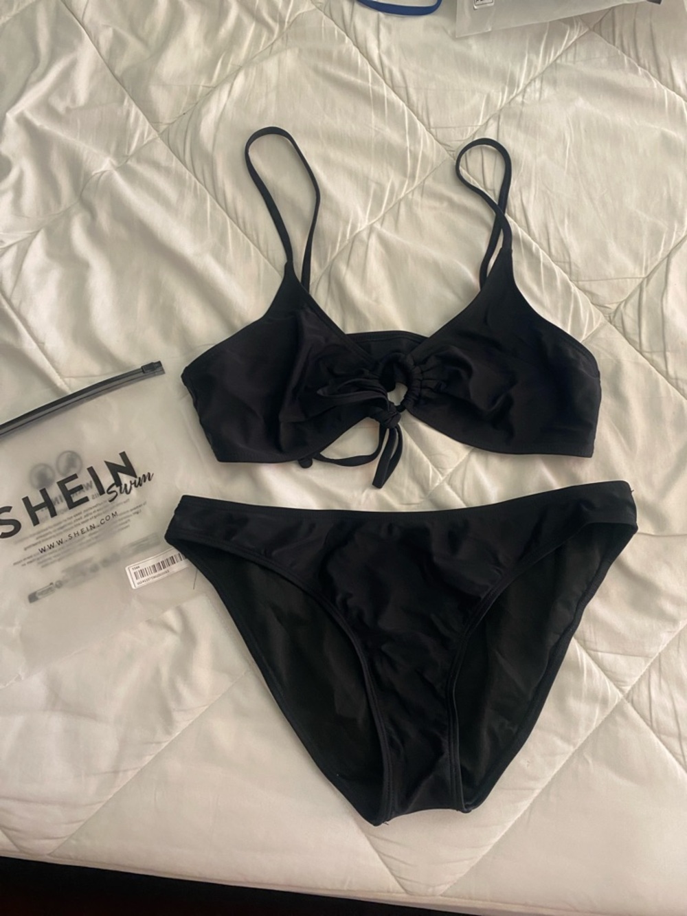 SHEIN Black Tie-Front Bikini Set